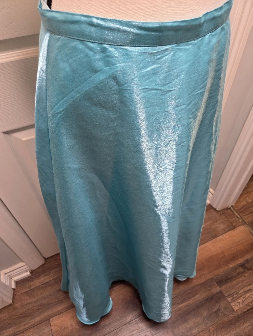 Icy Mint Turquoise Satin A-Line Maxi Skirt Frozen Princess Elsa - Picture 2 of 16